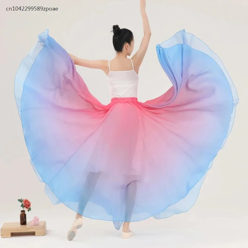 720 Degree Big Swing Skirt Gradient Color Flamenco Dance Skirts Women Stage Performance Classical Dance Practice Skirts