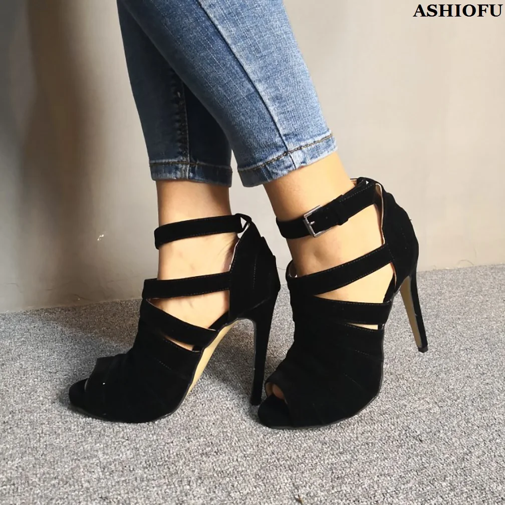 

ASHIOFU New Hot Women High Heel Sandals Real Photos Peep-toe Party Dress Shoes Buckle Strap Evening Dating Fashion Sandals Shoes