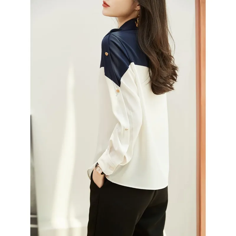 Women's Spring Autumn Patchwork Shirts 2025 New Office Lady Casual Blouse Fashion Joker Tops Female