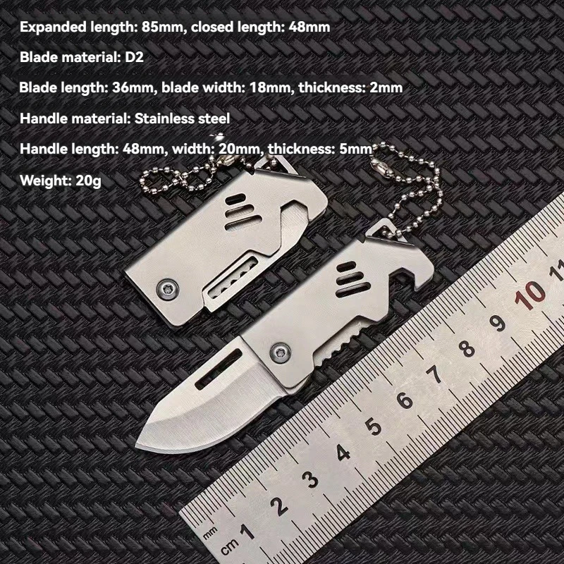 New Mini Folding Knife Stainless Steel Box Opening Knife D2 Steel Cannon Portable Sharp Folding Knife Key Hanging Chain