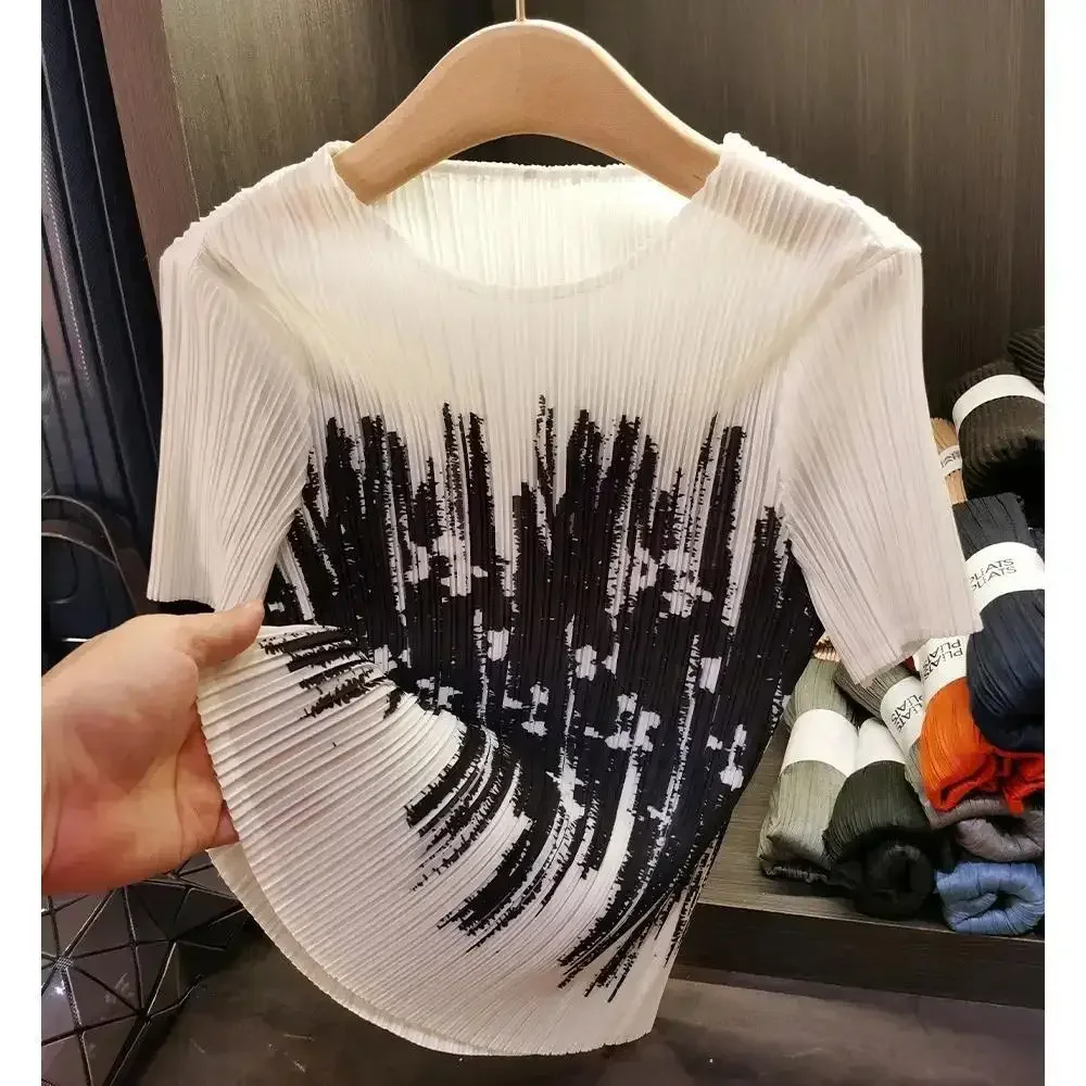 high-end women\'s clothing summer new round neck printed commuting simple  short sleeved T-shirt  crop top women