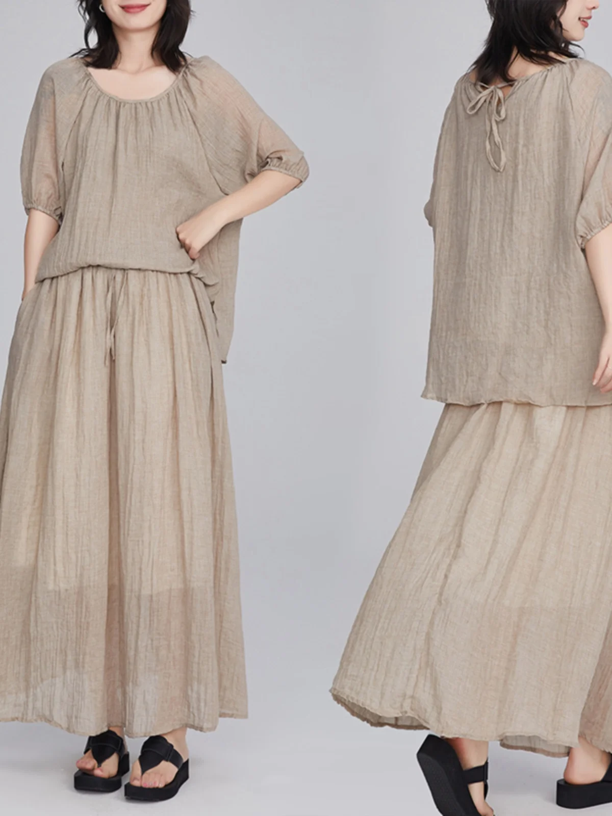 

Свободный длинный круглый комплект из двух предметов Ne, женский новый комплект с драпировкой и юбкой и топом больших размеров, цвет