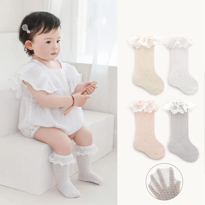 

Sweet Girls Mesh Baby Long Socks New Summer Newborn Toddler Prewalker Lace Thin Stocking For Kids Infant Princess Soft Sock 0-5Y