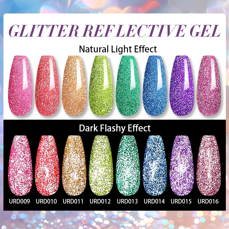 UR SUGAR 15ml Pink Glitter Reflective Gel Nail Polish Sparkling Fluorescent Gel Soak Off UV LED Gel Semi Permanent Polish Manicu