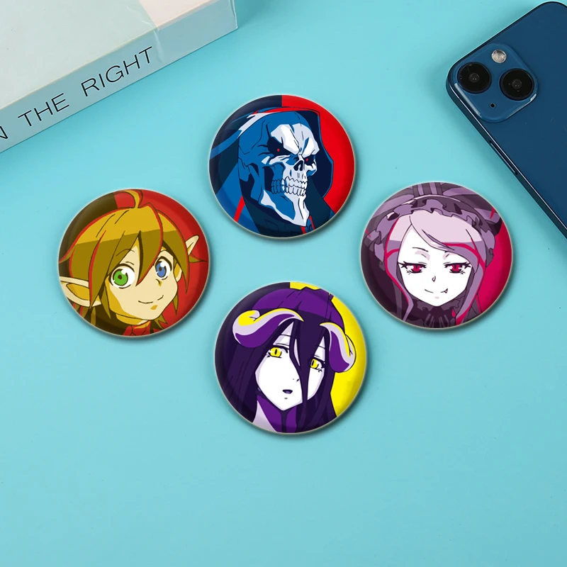 32/44mm Overlord Comic Game Brooches Anime Character Badge Handmade Tinplate Lapel Pins for Backpack Clothes Jewelry Accessories