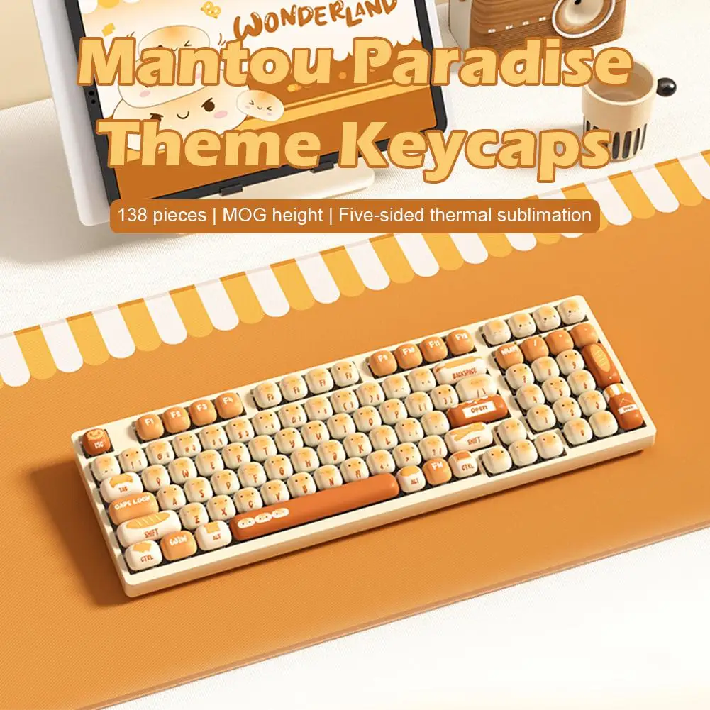 Gedämpfte Brot Thema KeyCap 139Key PBT Benutzerdefinierte Nette Pilz Tastatur Kappe Runde MOG Profil Gaming Schlüssel Kappe Für Mechanische Schlüssel B8H2