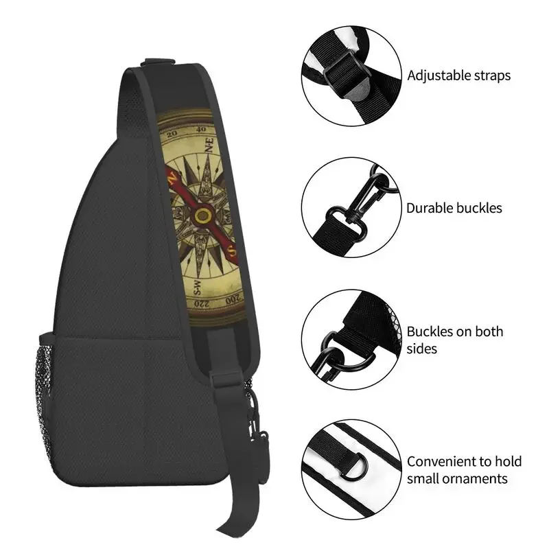 Direction Compass Sling bolso cruzado para el pecho para hombres, mochila de hombro Náutica de moda para viajar