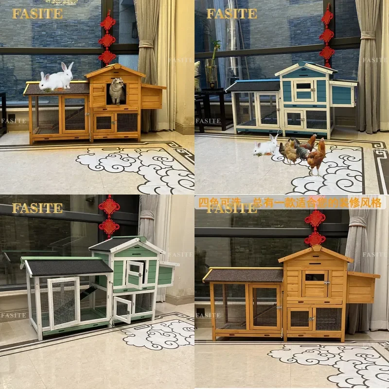 For Outdoor Chicken Coop Rabbit Hutch Weatherproof Fir Wood Cage House Nest Box Rain Sun Protection Poultry Bunny Shelter