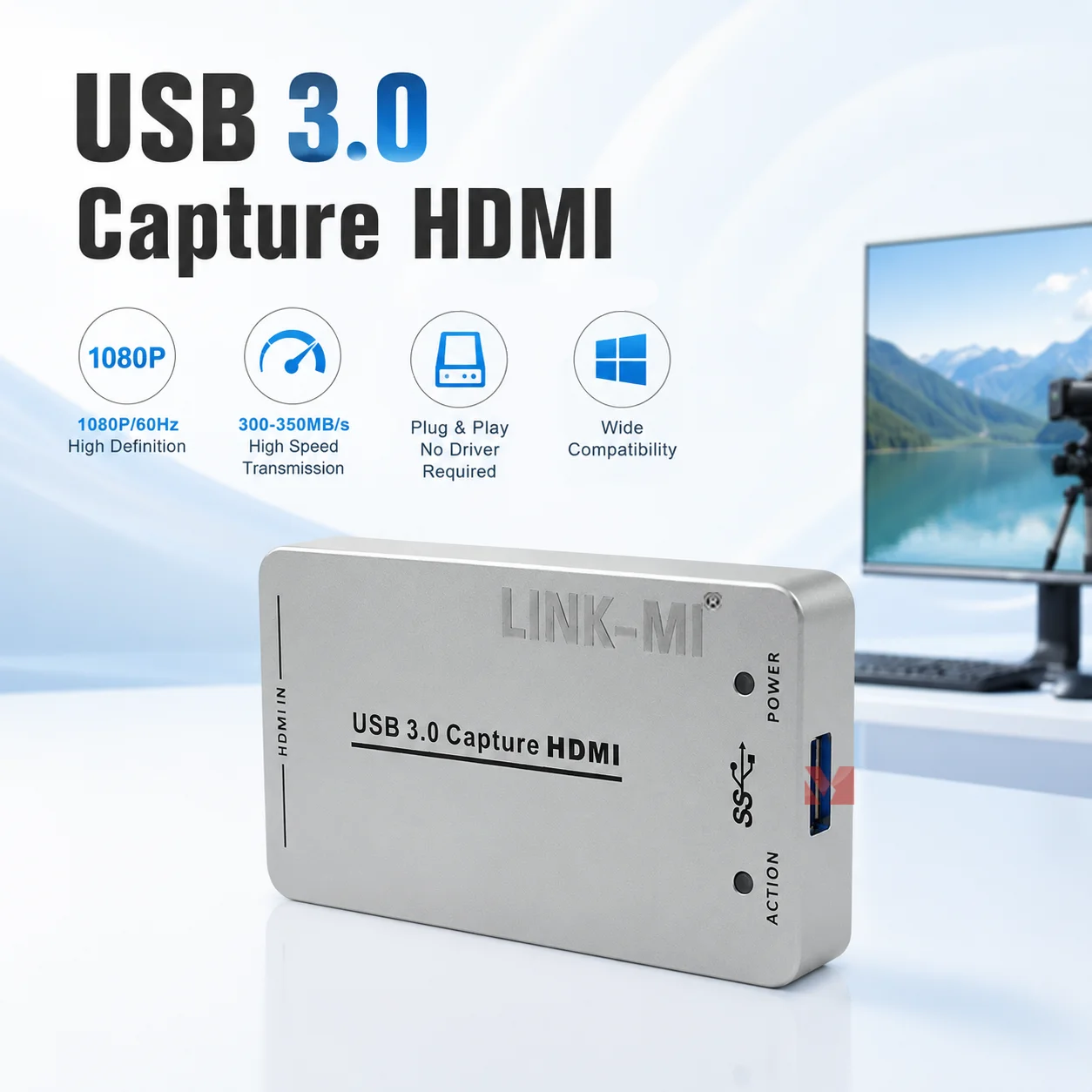 

HDMI Video Capture Card USB3.0 1080P60Hz Capture Dongle HDMI to USB Converter UVC YUV422 Plug Play Streaming