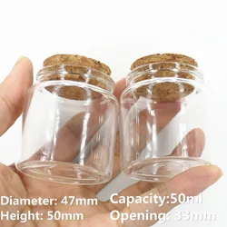 12pcs/Lot 33*47*50mm 50ml Glass Bottles With Cork Spicy Storage Glass Jars Containers Glass Spice Vials Craft DIY Small Jars