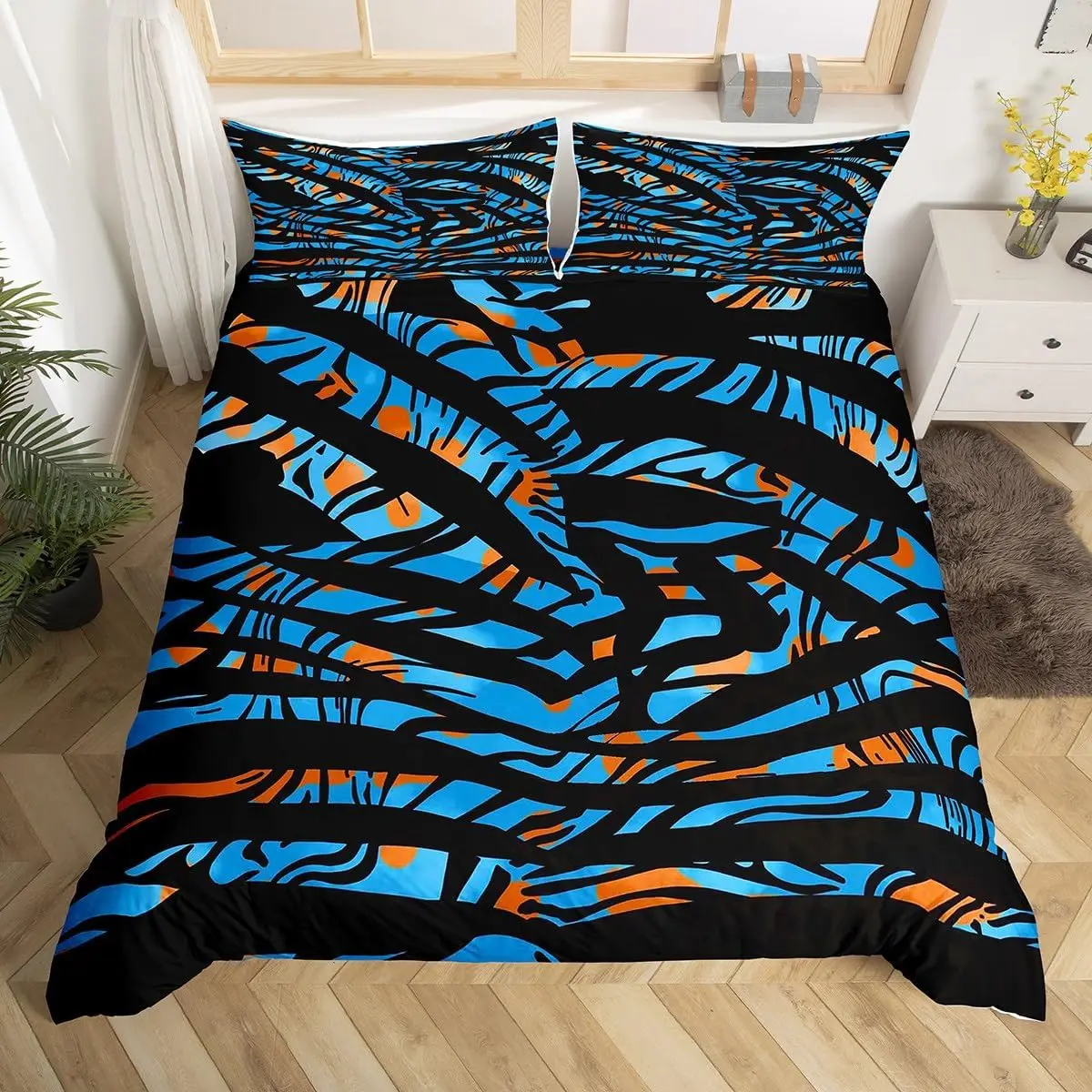 Zebra Print Duvet Cover Twin Wild Animal Theme Bed Set Safari Wildlife Fur Comforter Cover Abstract Geometric Stripe Bedding Set