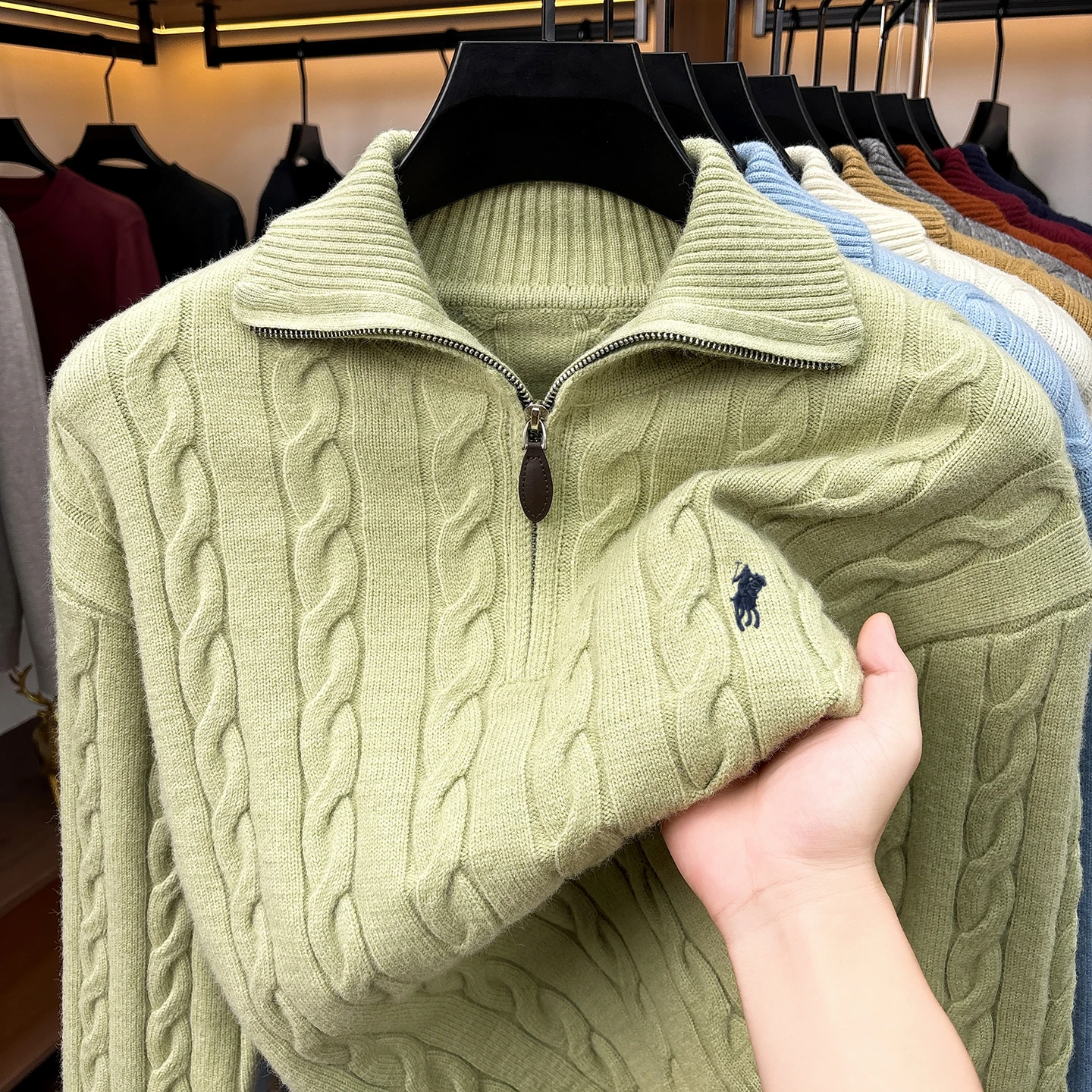 Mode Hochwertige Pullover Männer Luxusmarke Klassischer Stil Paul Pony Stickerei Winter Vintage Neue Dicke Warmwarmabdeckung Reißverschluss Kragen Stricken Sweater – Detail 12