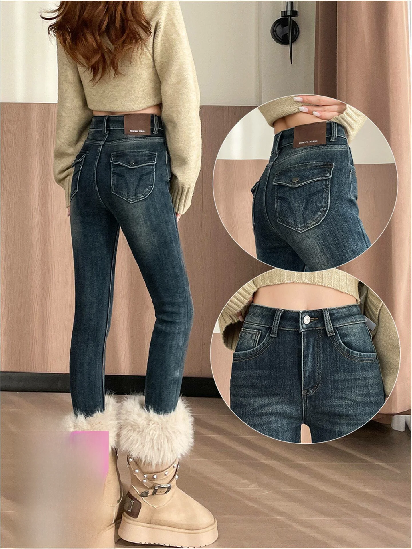 

Retro American High Street Thin Nine Points Jeans Women Summer New Deep Blue High Waist Pencil Slim Fit Pants Distressed