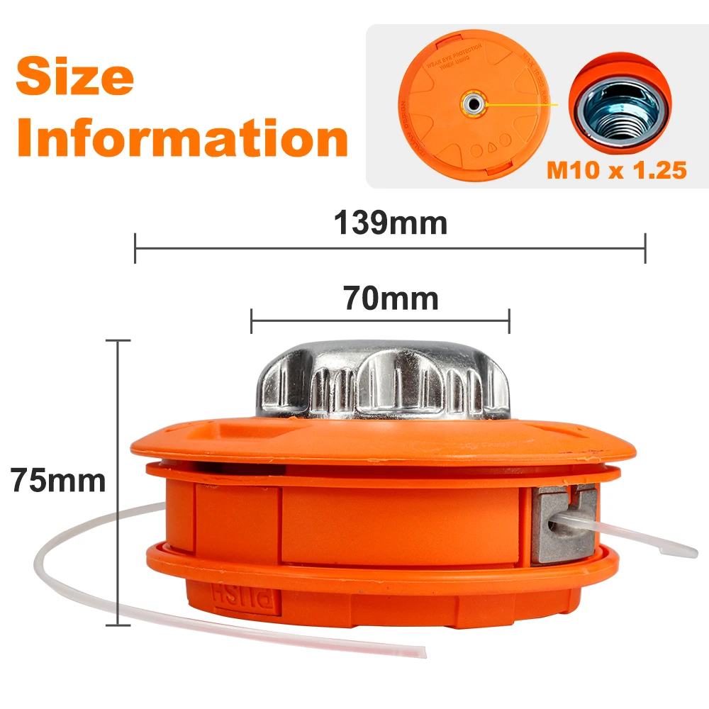 M10 Gasoline Brush Cutter Aluminum Nylon Bump Spool Grass Trimmer 2-Line Cutter Head Thread Line String Saw for Lawn Care