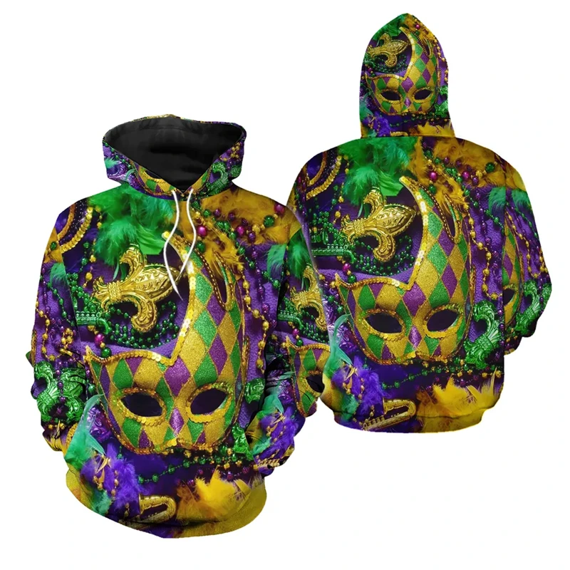 New Colorful Carnaval Hoodies 2025 Mardi Gras 3D Printed Women Hip Hop Streetwear Hooded Sweatshirts Pullovers Female Clothing