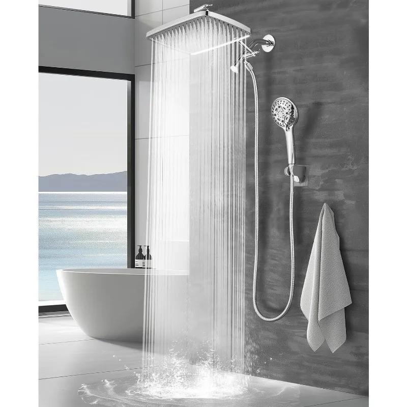 12 Inch Rain Shower Head - High Pressure Shower Head, Dual Shower Heads with 8 Modes Handheld Spray Combo