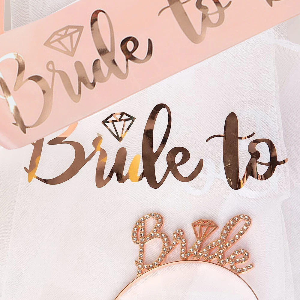 Rose Gold Bachelorette Party Decor Kit Bride To Be Veil Sash Tiara Heart Sunglasses Team Bride Hen Party Bridal Shower Supplies - view 5