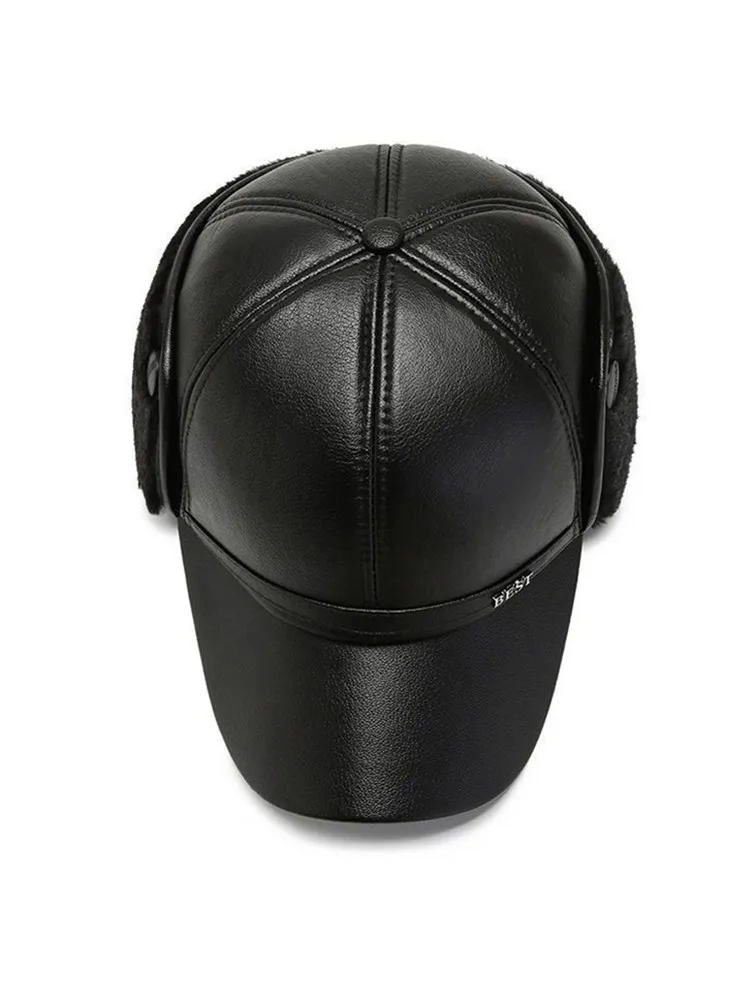 Lässige Herren-Baseballkappe aus weichem Leder mit Bündchen für mittlere und ältere Menschen, warm für den Winter – Detail 7