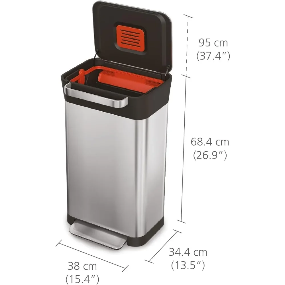 Joseph Joseph Intelligent Waste Titan cestino compattatore con filtro antiodore, può contenere fino a 90L dopo la compattazione acciaio inossidabile 30L