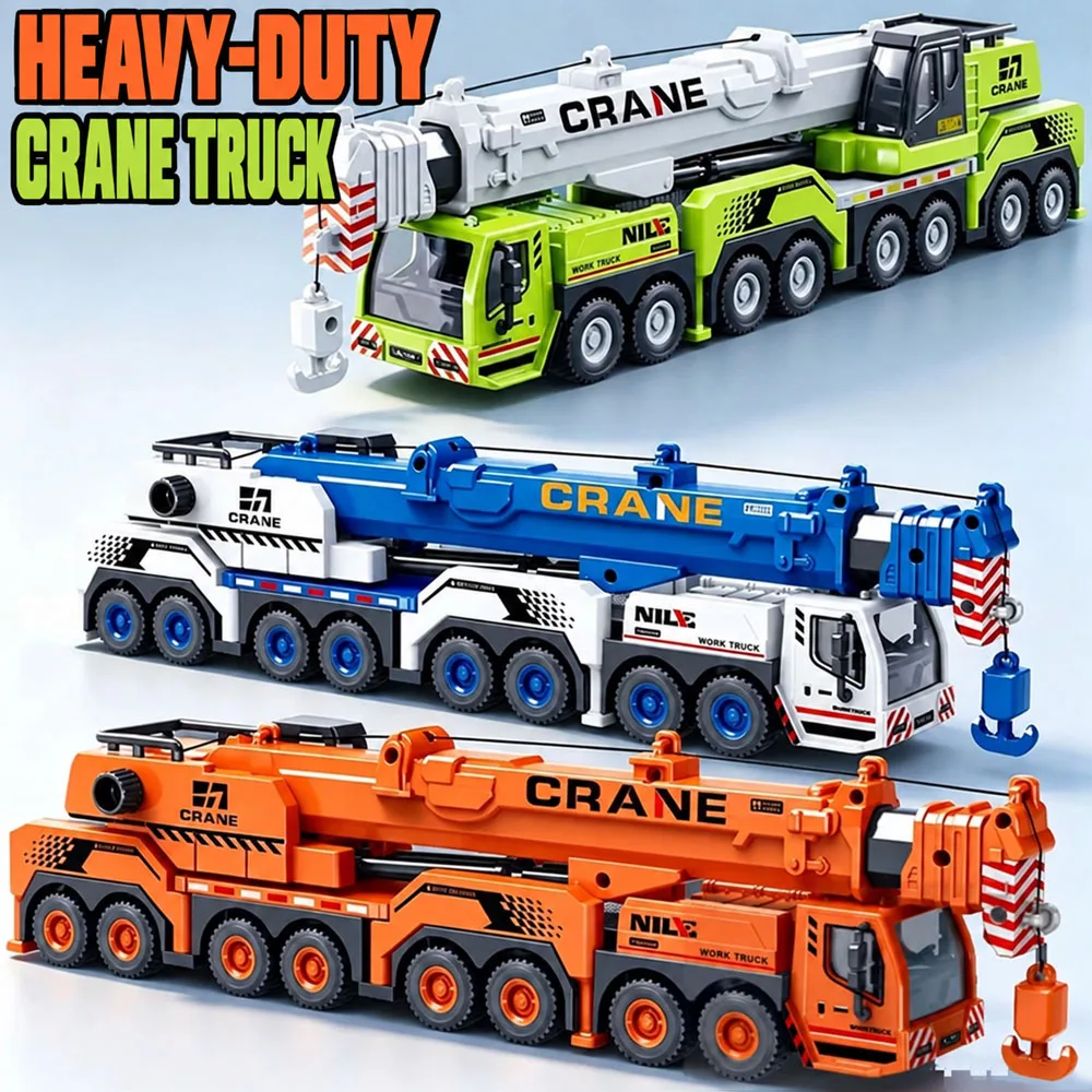 Mega Crane Truck Model Ultra-Long Boom Can Lift and Lower Large Heavy Duty Crane Inertial  Engineering Vehicle Toy Model