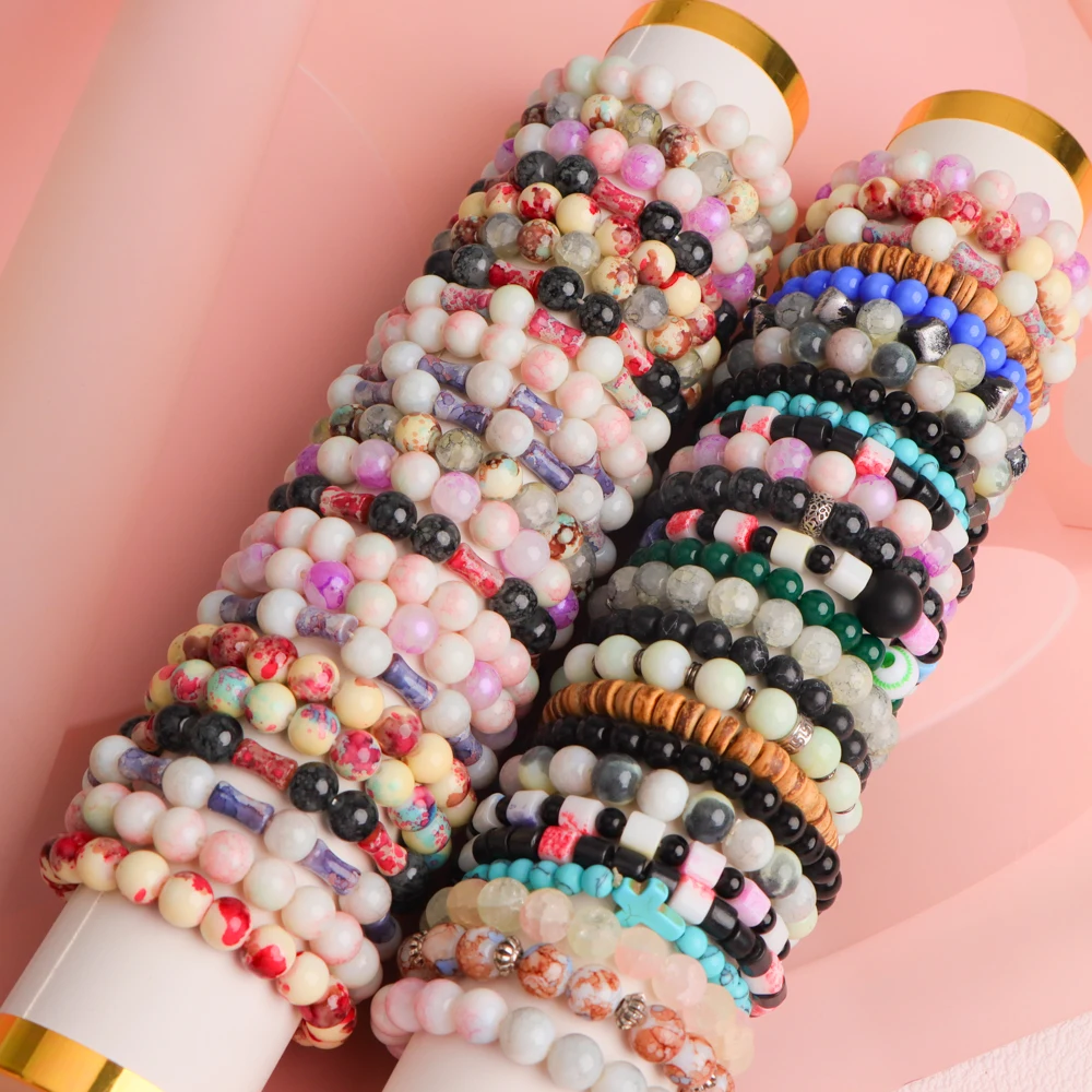 30Pcs/Lot Fashion Leisure Elasticity Adjustable Woven Beaded Bracelet For Women Mix Color Sweet Reiki Energy Jewelry Gifts