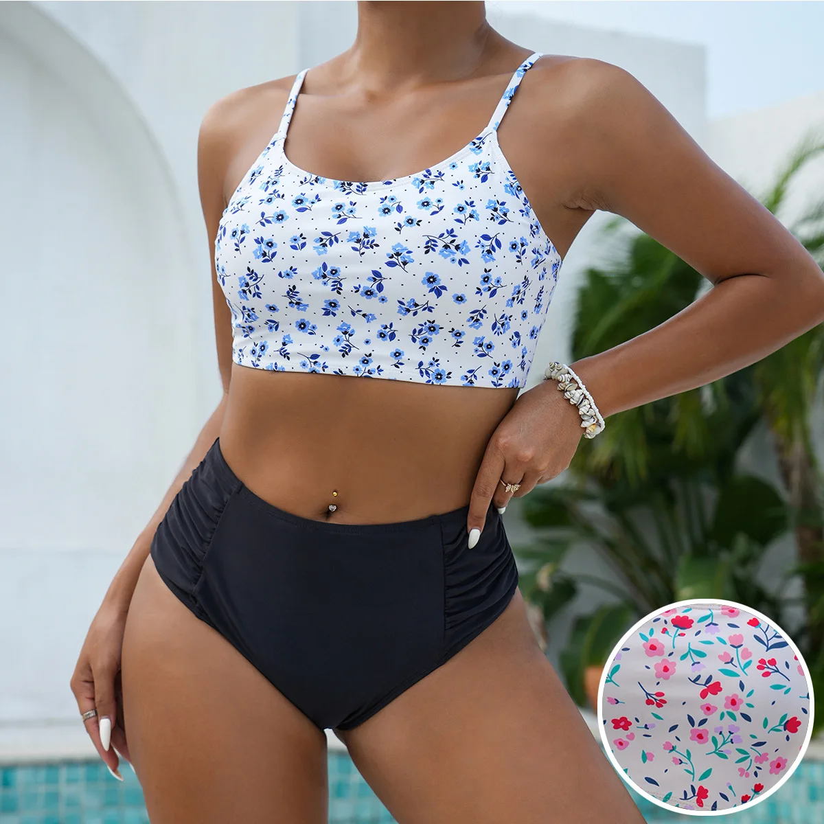 

Bathing Suit Women European And American Swimwear Sexy Tight-fitting Printed High-elastic High-waisted Women's Split Swimsuit Se