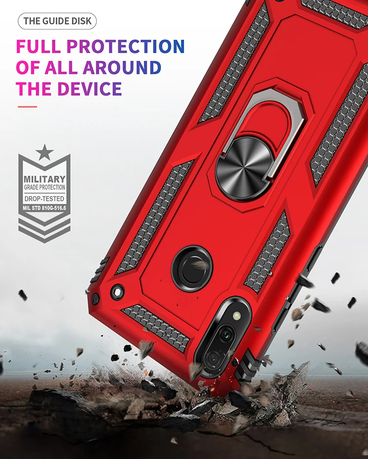 Fashion Bring Shockproof Magnetic Metal With Ring Phone Case For Huawei Y9 Y5 2019 Y6 Y7 Pro Prime Anti-fall Protection Cover