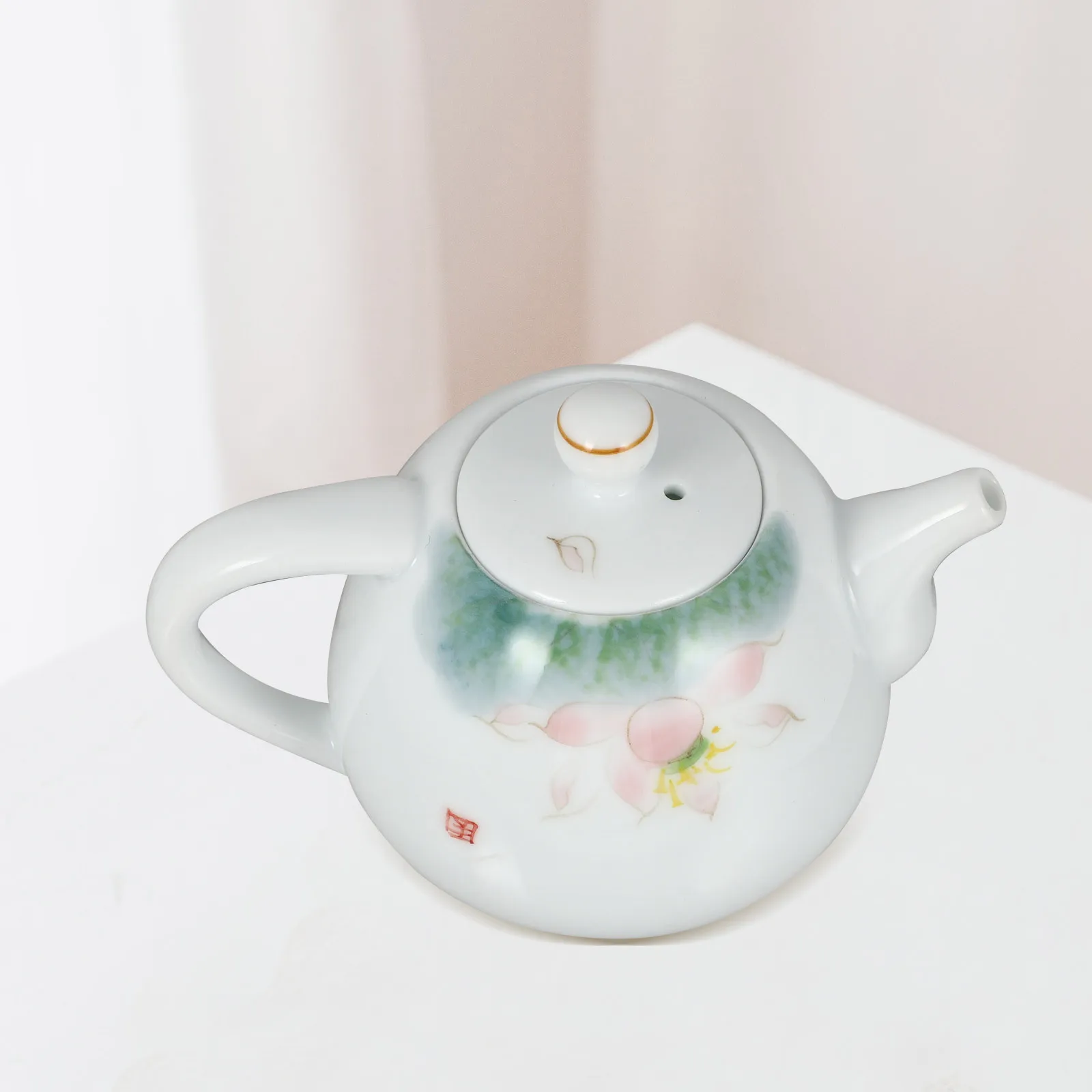 

Hand-Painted Ceramic Teapot Heat Resistant Ergonomic Handle Elegant Simple Kung Fu Tea Kettle Household Home Office Use