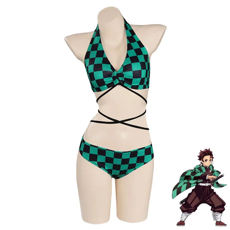 Anime Tanjirou Kamado Nezuko Tomioka Giyuu Kanroji Mitsuri Cosplay Costume Summer Day Swimsuit Woman Sexy Bikini Suit olp