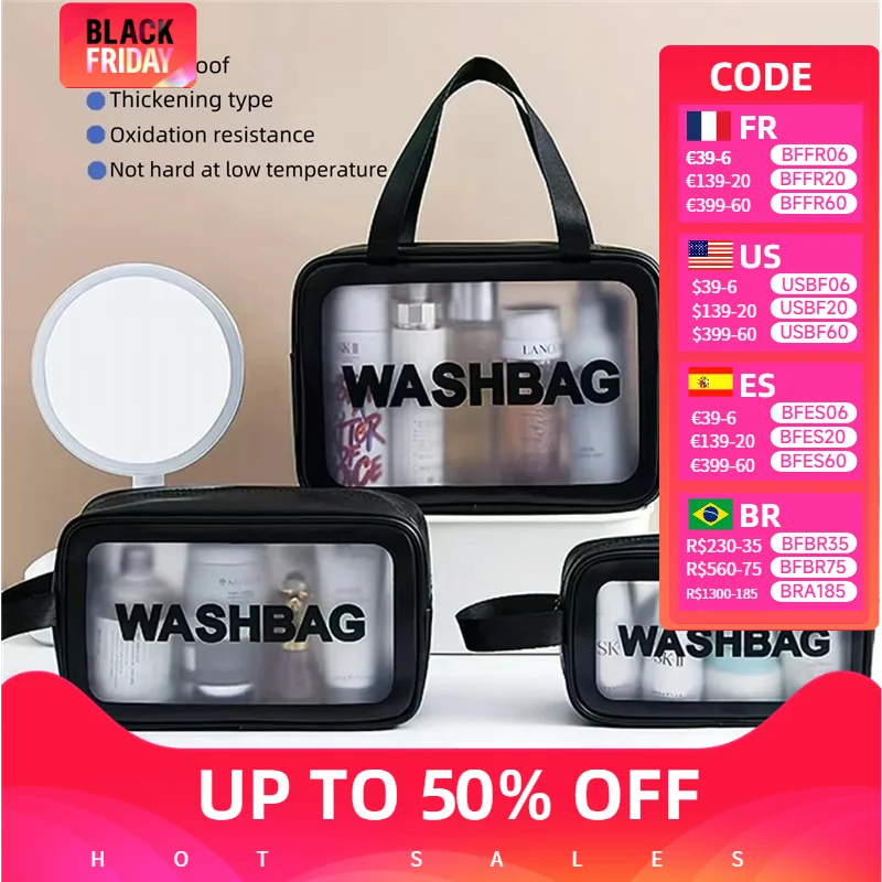 Saco de lavagem de viagem portátil à prova dwaterproof água feminino transparente bolsa de armazenamento de maquiagem grande capacidade organizador cosméticos beleza caso feminino