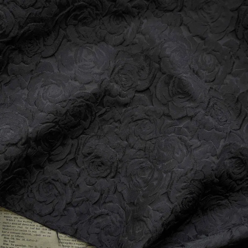 1x1.55cm Embossed Black Dark Red 3D Rose Jacquard Yarn Dyed Fabric for Women\'s Dress Suit Bag Diy Sewing Clothing