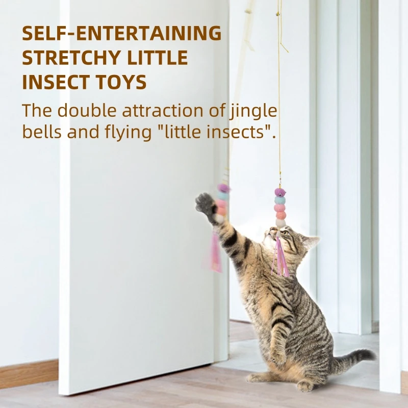 Interactive Door Hanging Cat Teaser Simulation Retractable Cat Feather Toy Supplies Self Play for Indoor Kitten Chase Exercise