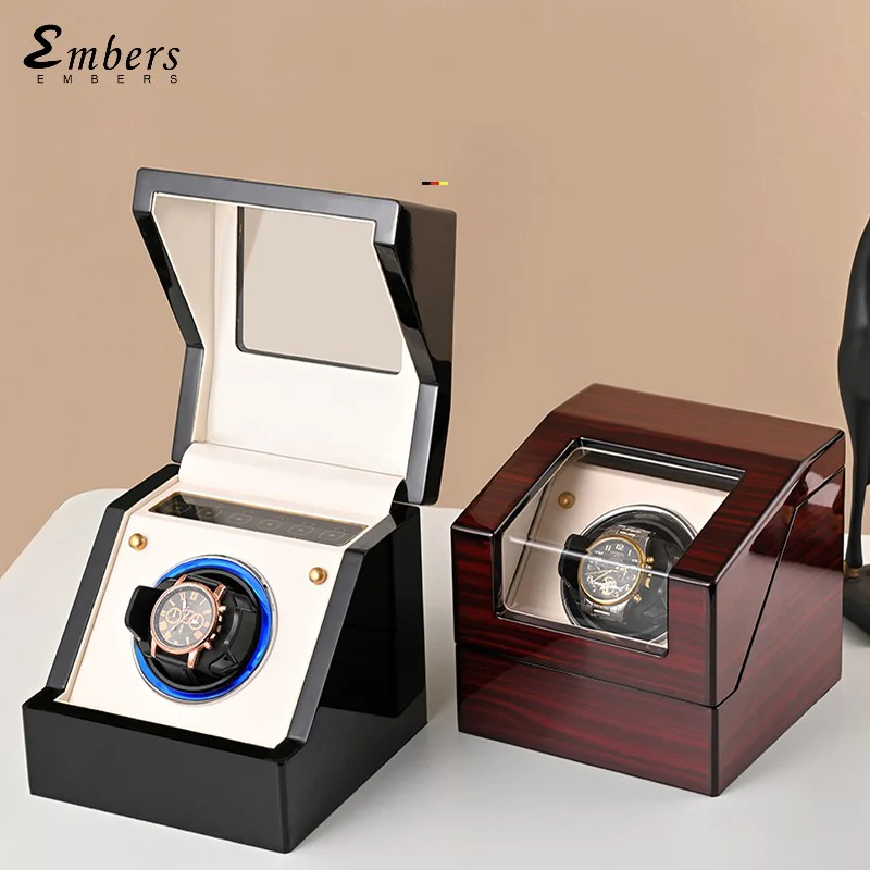 Embers 2023 New Single slot and 2 slots Watch Winder Wooden Shaker Watch Box Smart Operation Luxury