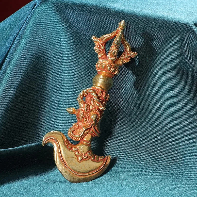 , handle, human-faced , Tibetan , gilded dragon-head Vajra
