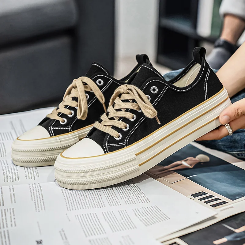 Solid Colour Anti Slip Wear-resistant Rubber Canvas Sneakers Autumn New Men Casual Shoes Fashion Comfortable Flat Sole Footwears