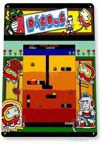 TIN SIGN Dig-Dug Arcade, 80's, Retro, Console, Marquee, Game Room Decor, A835 --Tin Sign