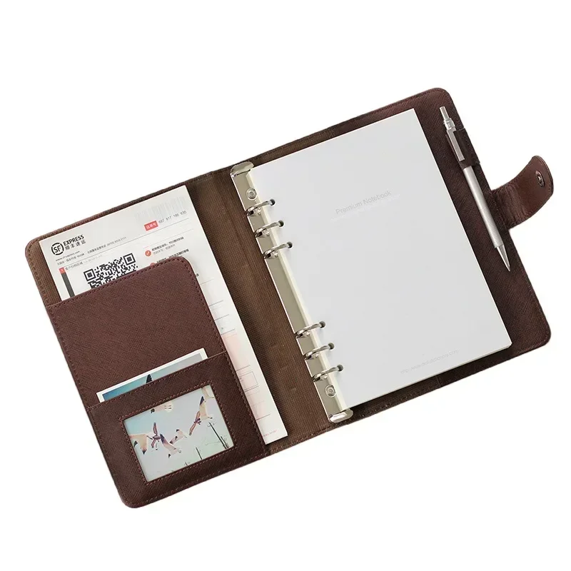 Thick Buckle Workbook Notebook Portable Business Planner Black Loose-leaf Office Stationery Ring Brown Detachable