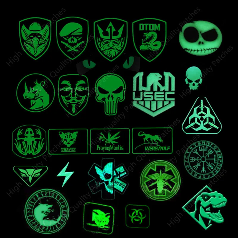 Luminous PVC Patch Glow In Dark Rubber Patches Hook Back Swat OPS Armband Tactical Emblem Applique Combat Badges USEC ...BEAR