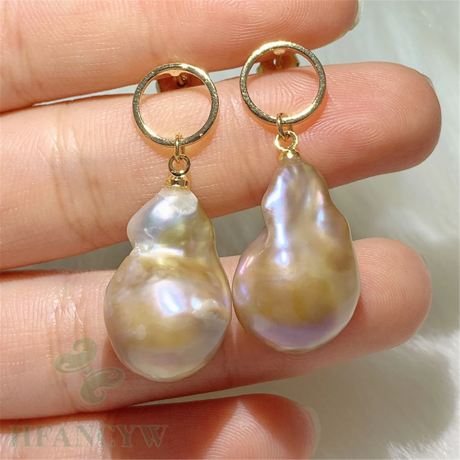 Handmade Huge Multi-Color Baroque Pearl Earring 18k Ear Stud Clip-on Eardrop Hoop Platinum Art Stud Bohemian