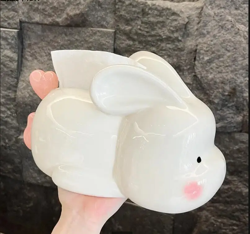 

Cute Rabbit Tissue Box Living Room Dining Table Ceramic Napkins Storage Home Decoration Art