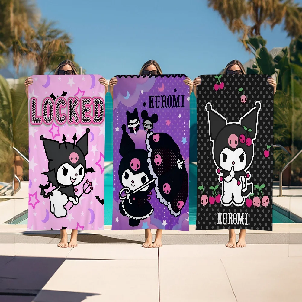 Melody K-Kuromi Beach Towel Colorful Bath Towels For Girl Microfiber Quick Dry Custom Sand Free Beach Yoga Spa Gym Pool