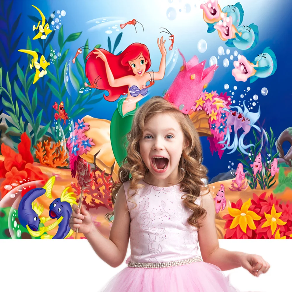 1PC-Little Mermaid background cloth Baby Bath Child Girl birthday party Photography Wedding Party Decoration