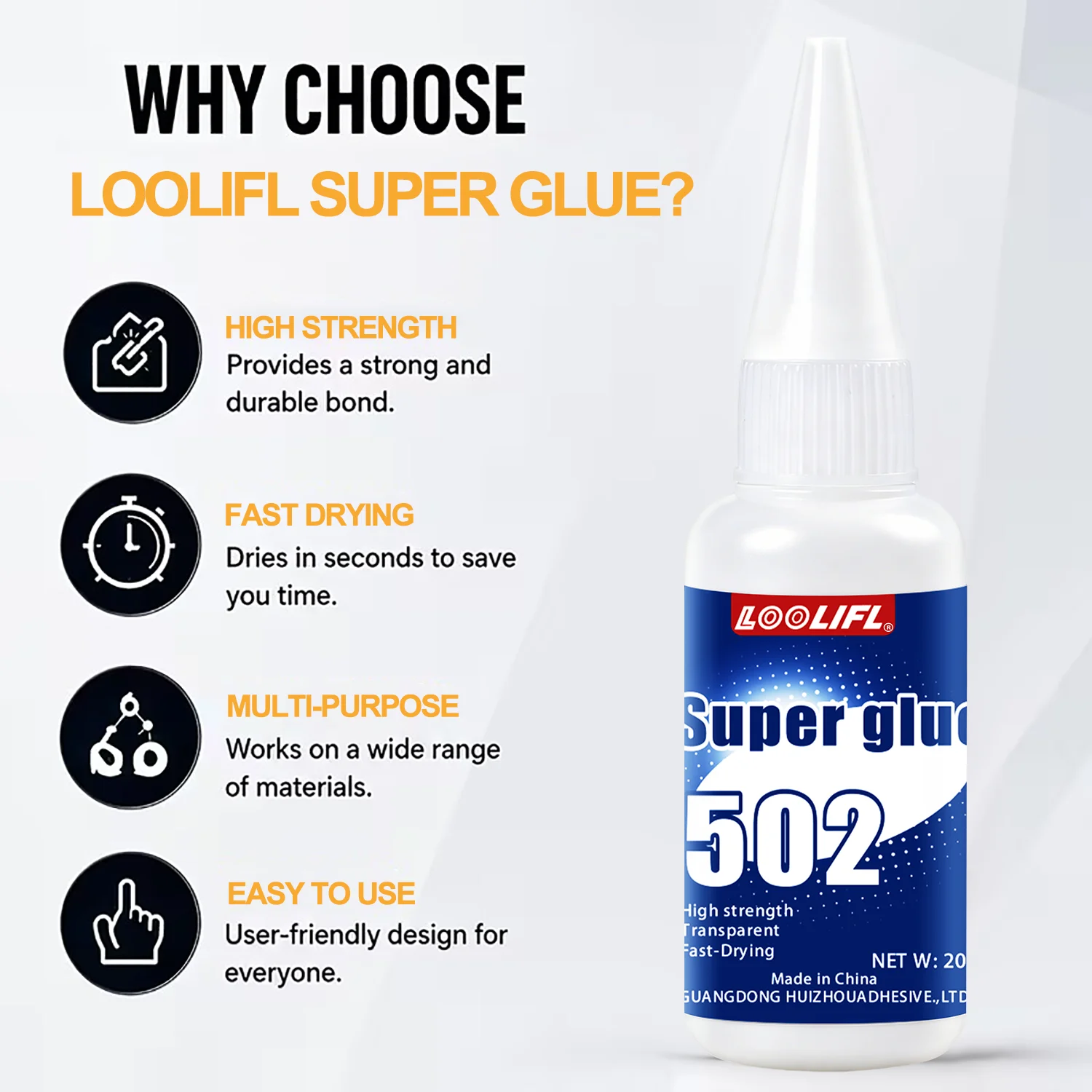 LOOLIFL Super Glue 20g Multi-Purpose Glue Cyanoacrylate Adhesive For Shoe Repair Ceramics, Plastic, Glass, Models, Metal, Wood