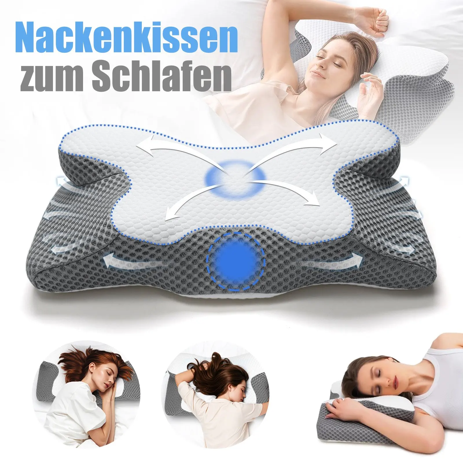 Oreiller ergonomique pour le cou, oreiller rafraîchissant, oreiller orthopédique en mousse à mémoire de forme, adapté pour dormir sur le côté, sur le dos et sur le ventre, livré avec une taie d'oreiller amovible et lavable (Style 1 : 60 * 34 * 13/10 cm).
