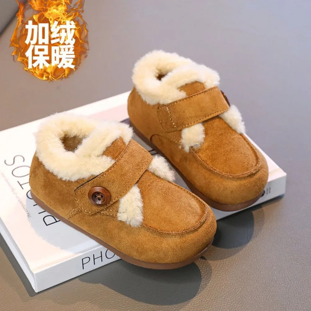 Bottines d'hiver en polaire pour filles, chaussures chaudes et souples, antidérapantes, en coton, courtes de neige décontractées pour enfants de 3 à 13 ans, 2025