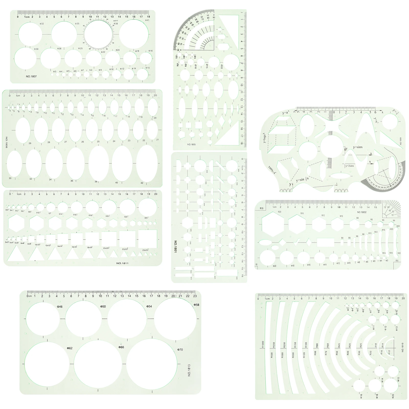 9pcs Measuring Template Ruler Geometric Stencils For Engineering Architecture Drawing Set Plastic Circle Stencil Templates