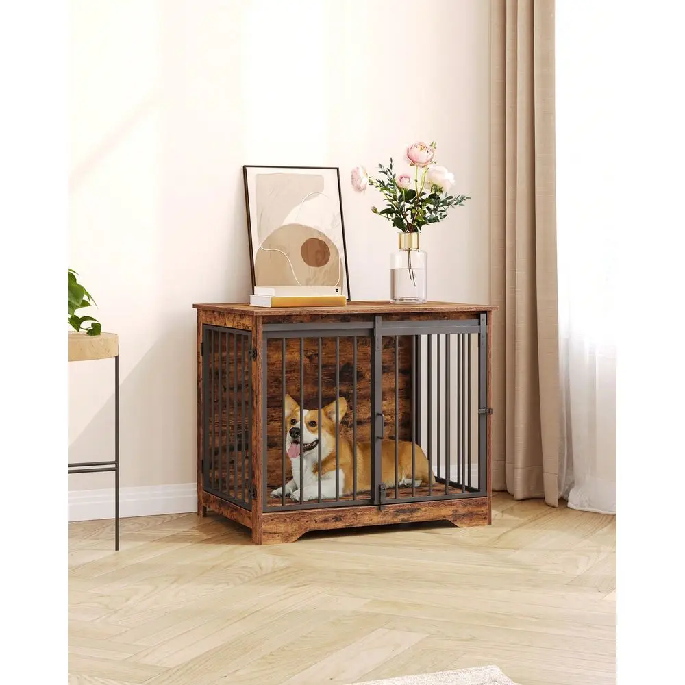 

Dog Crate Furniture, 32 Double Door Dog Crate With Barn Door, Dog Kennel Indoor, End Side Table Wooden Dog Crates For Small Med