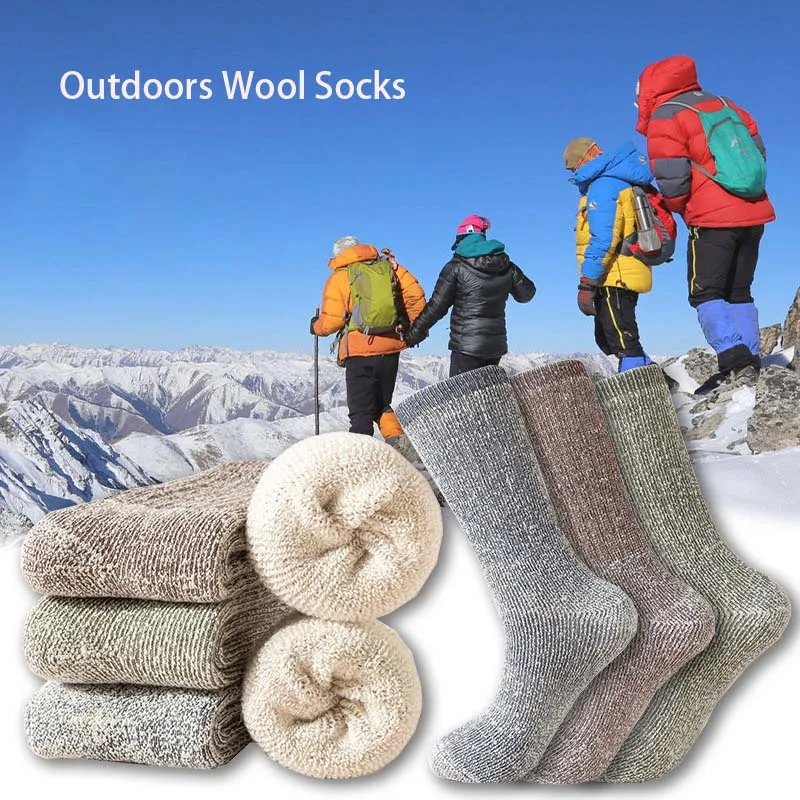 

3 Pairs Wool Socks Men's Wool Hiking Socks Soft Warm Winter Casual Crew Moisture-Wicking Socks for Indoors Outdoors