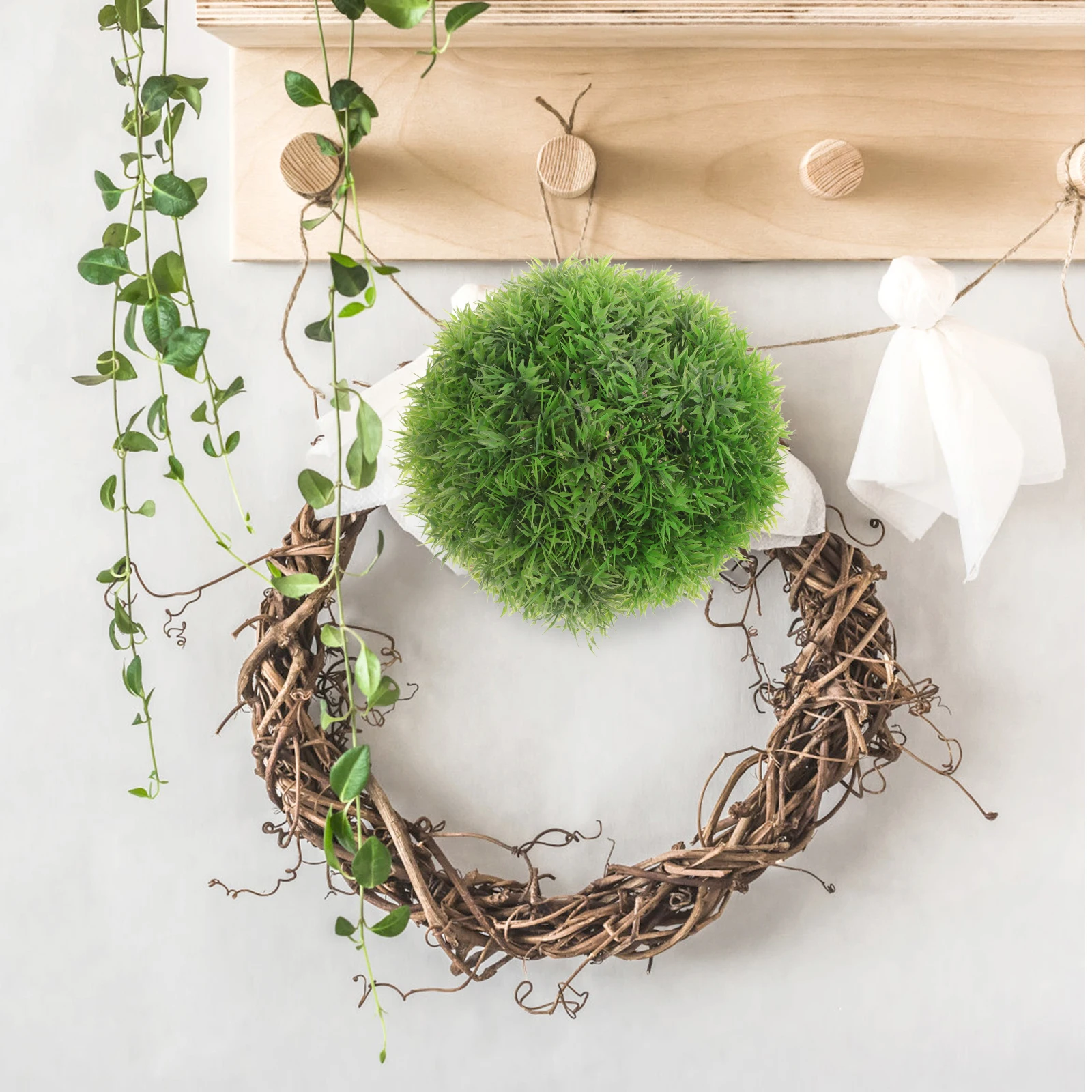 2 قطعة كرات نبات توبياري اصطناعية واقعية العشب الأخضر ديكور معلق للمنزل حديقة داخلي في الهواء الطلق لتقوم بها بنفسك محاكاة المناظر الطبيعية