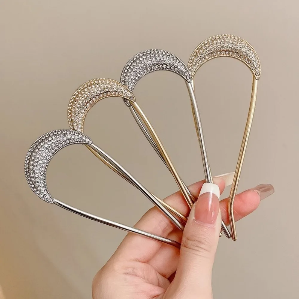 1/2pcs U-Shaped Crystal Hairpins Hair Clips for Women Elegant Rhinestone Metal Forks Vintage Styling Pin Styling Tools Gift